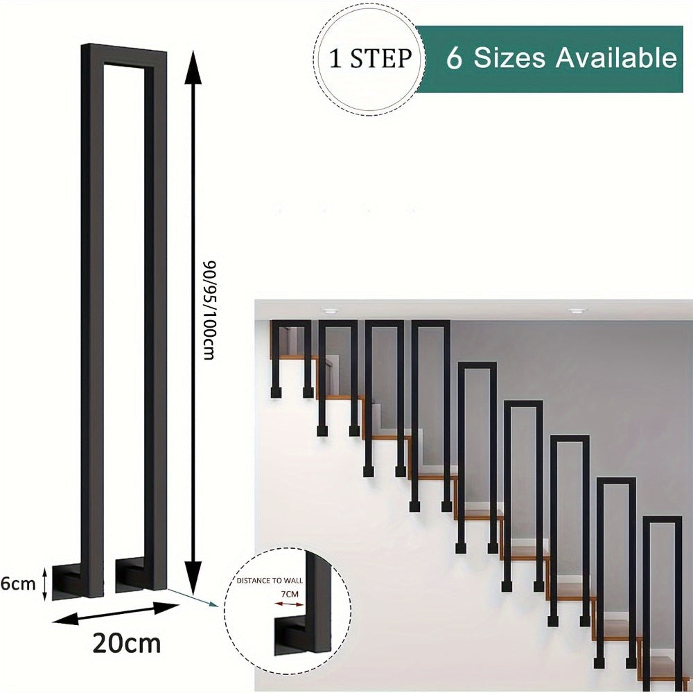 Barandillas para escaleras | Metal U-Shaped Handrail Railing for Stairs, Indoor Outdoor Balustrade, Side Mounted, Black, for Staircase, Balcony