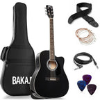 BAKAJI Guitarra Acústica Eléctrica de 41 Pulgadas con Estuche, Kit de Reemplazo de Cuerdas, Púas, Cable de Amplificador y Correa, Guitarra Folk Cutaway para Adultos y Principiantes