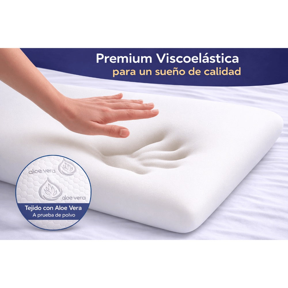 COMFORT SLEEP | Almohada Viscoelástica Aloe Vera con núcleo ajustable y funda transpirable para cuello y descanso diario – Almohada viscoelástica made in Spain para dormir de lado, boca arriba o boca abajo