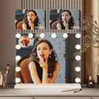 Espejo de maquillaje Hollywood con iluminación - Espejo de tocador con 14 luces LED, puerto USB, espejo cosmético de 50x40 cm - Espejo de tocador táctil regulable con 3 modos