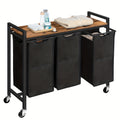 Cesto de lavandería de 3 compartimentos, recolector de ropa con estante, caja de lavandería, carrito de lavandería, 3 X 39.8 L, bolsa de lavandería hecha de tela Oxford, 84 X 33 X 74.5 Cm, marrón y negro vintage, cestos de lavandería