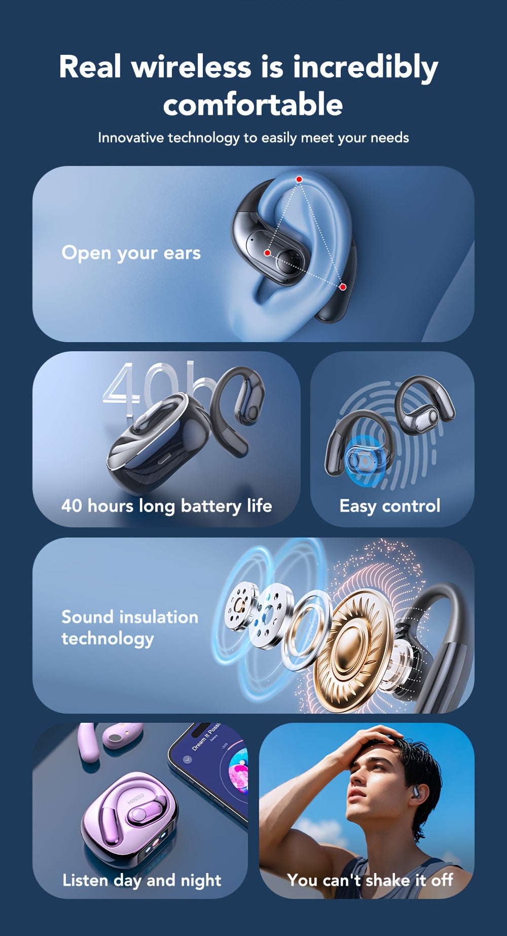 Auriculares Bluetooth | Miniso MS193 Auriculares de Traducción AI: Pantalla Táctil LED, 40 Horas de Batería, Sonido HD de Alta Fidelidad, Modo