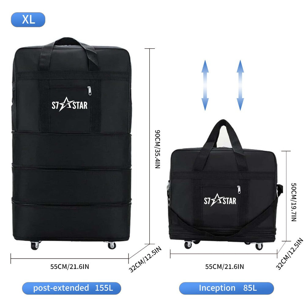 1 bolsa de viaje plegable de gran capacidad - Ligera, portátil, tela Oxford - Ideal para camping, senderismo, viajes familiares, eventos deportivos, escapadas de fin de semana, compras, mudanzas, con ruedas (negro)