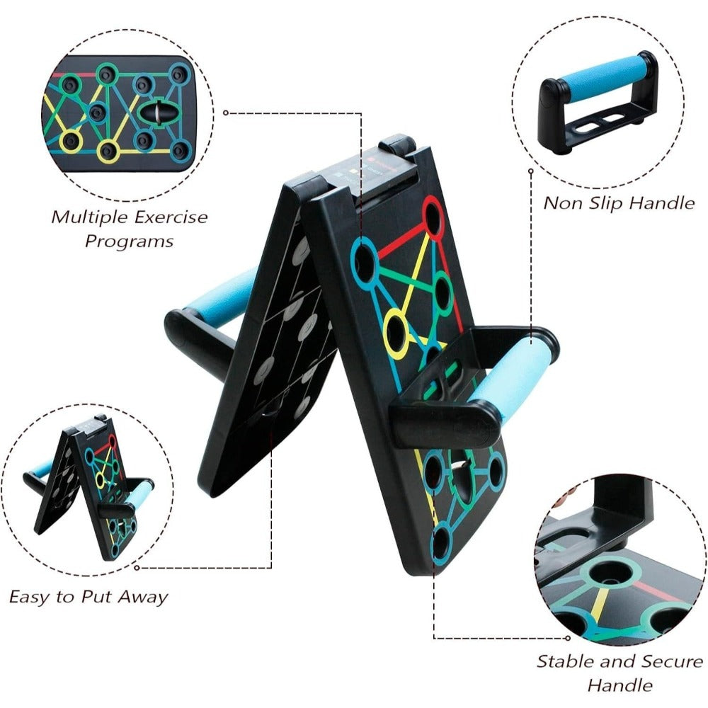 Tabla de flexiones multifuncional plegable，Entrenador de flexiones multifuncional plegable y portátil con asas antideslizantes y 2 bandas de resistencia. Diseño antideslizante, desmontable y fácil de guardar.barra de empuje para gimnasio en casa, manija d
