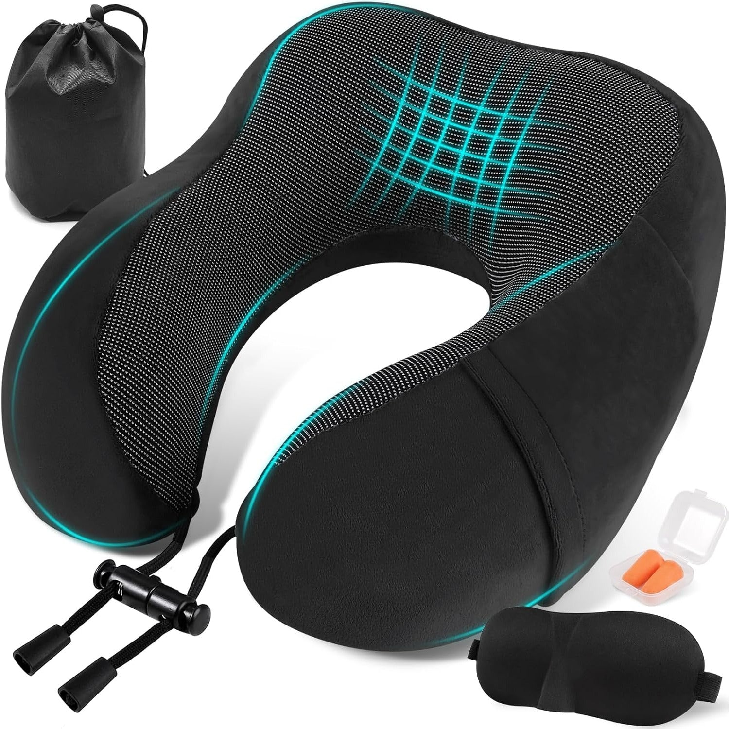 Una Almohada Cervical Ergonómica en Forma de U con Bolsa de Almacenamiento, Espuma de Memoria con Tecnología de Rebote Lento, Funda Lavable a Máquina, Ligera y Portátil para Avión, Oficina y Hogar, Apoya Cuello y Cabeza, Ideal para Siestas, Lectura y Ver