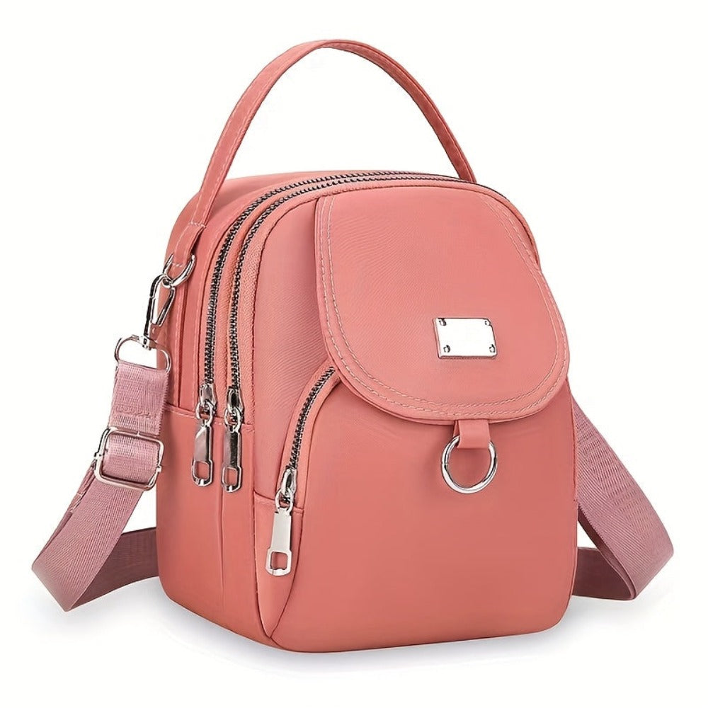Bolso Bandolera Ligero de Nylon para Mujer en 4 Colores - Mini Bolso Casual con Múltiples Compartimentos con Cremallera, Correa de Hombro Desmontable y Ajustable y Bolsillo Frontal, Bolso Cruzado Pequeño, Bolso de Viaje Versátil, Cierre Seguro con Cremall