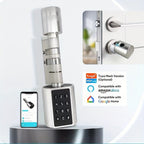 Cerradura Inteligente Cilindro Compatible para Oficina - Sistema de Desbloqueo 5 en 1 con Huella/Llave/Tarjeta/Contraseña/Control por App Tuya, Adecuada para Puertas y Sistemas de Entrada
