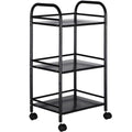 Carrito utilitario de metal BAKAJI para baño, cocina, peluquería o esteticista con 4 ruedas giratorias, 3 estantes, dimensiones 40 x 35 x 75 cm, carrito multifuncional de 3 niveles (negro)