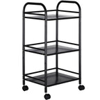 Carrito utilitario de metal BAKAJI para baño, cocina, peluquería o esteticista con 4 ruedas giratorias, 3 estantes, dimensiones 40 x 35 x 75 cm, carrito multifuncional de 3 niveles (negro)
