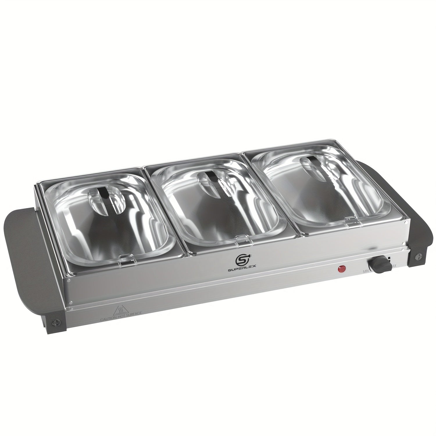 SUPERLEX Servidor Eléctrico de Bufé con Calentador de Comida, que Cuenta con Tres Ollas de 1.5L, un Diseño Espacioso de Acero Inoxidable, una Placa Caliente con Tapas Desmontables, Ajustes de Temperatura Ajustables y un Bandeja de Calentamiento Portátil p