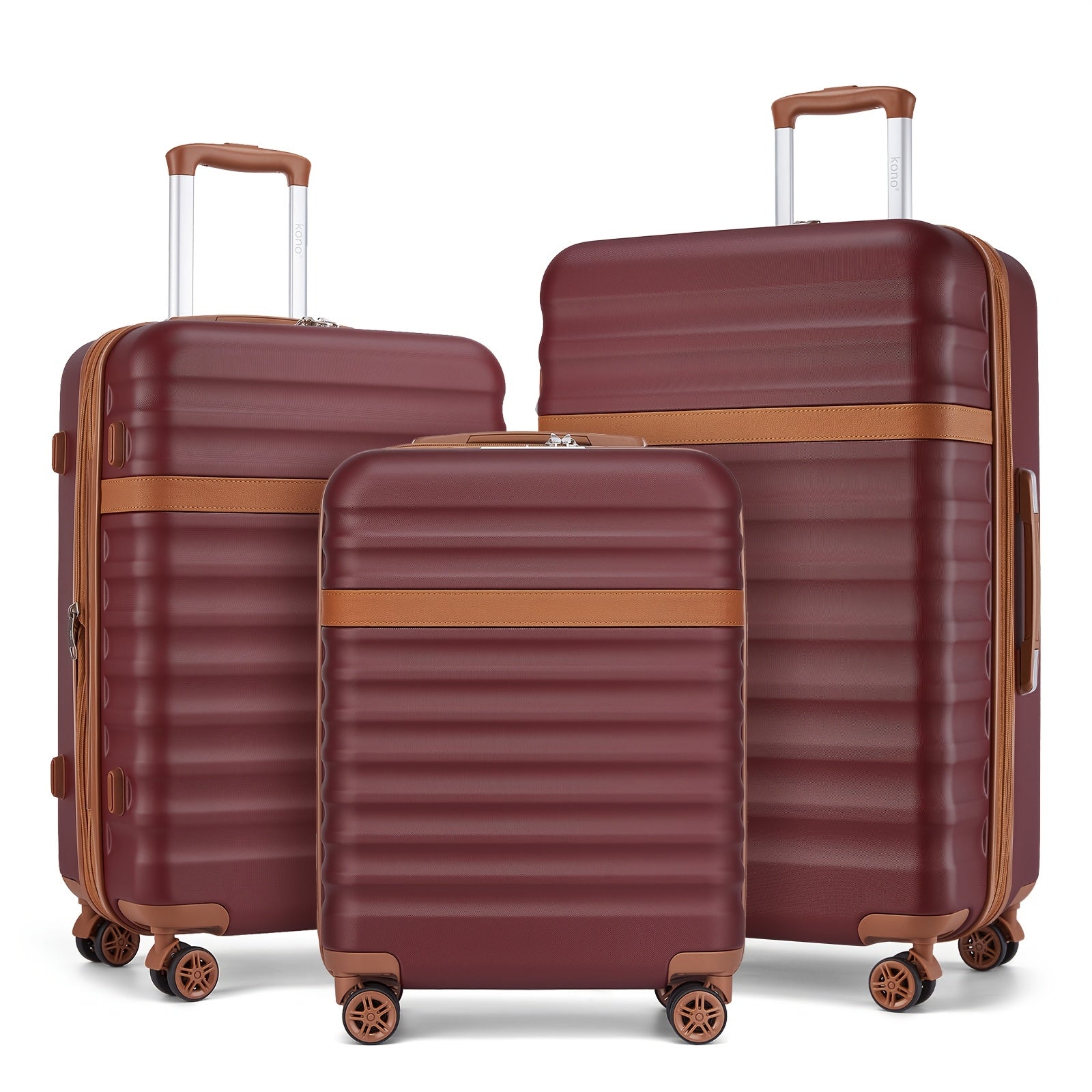 Maleta KONO Disponible en Tamaños de 20 Pulgadas, 24 Pulgadas y 28 Pulgadas, Fabricada con una Mezcla de ABS y Policarbonato. Este Trolley de Carro Rígido Está Equipado con Cuatro Ruedas y un Cerradura TSA, lo que lo Hace Ideal para Uso en la Cabina y Via
