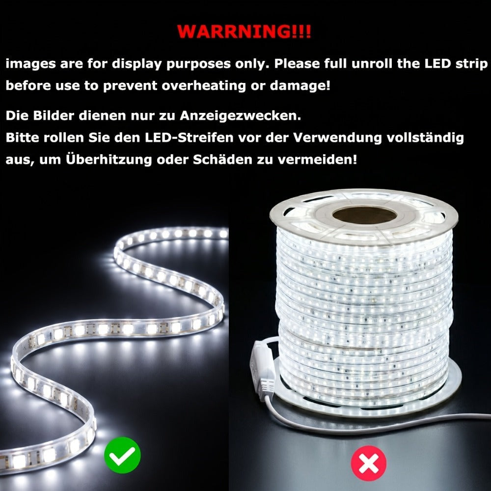 Tiras de luces LED súper brillantes AC 220V 230V | Cinta adhesiva de 120 LED/m, Cinta LED para lámpara exterior, Blanco o Blanco Cálido para cocina, jardín, decoración de habitaciones del hogar, Iluminación interior con enchufe de alimentación europeo | M