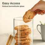 Juego de 3/4 tarros de cristal para almacenamiento de cocina, redondos y cilíndricos con tapa de bambú. 1.3L (44oz)/2L (67oz). Hechos de vidrio de borosilicato de alta resistencia, ligeros y duraderos, aptos para lavavajillas. Adecuados para pasta, frutos
