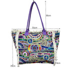 MEJORADA Bolso de Playa Grande con Estampado Colorido y Flecos, Estilo Tote con Forro Interior, Tamaño 55x35x20 cm - Ideal para Playa, Piscina y Viajes