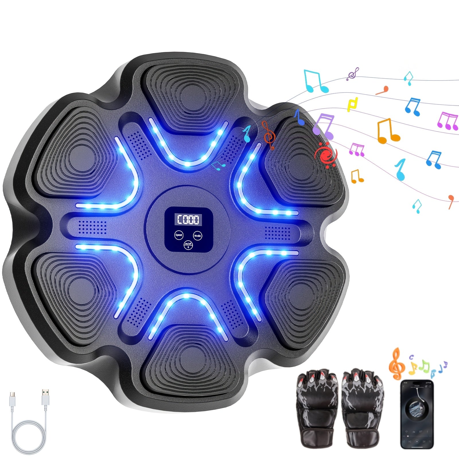 Máquina de boxeo de pared con música y guantes, con tecnología inteligente y nueve modos de velocidad para un entrenamiento
