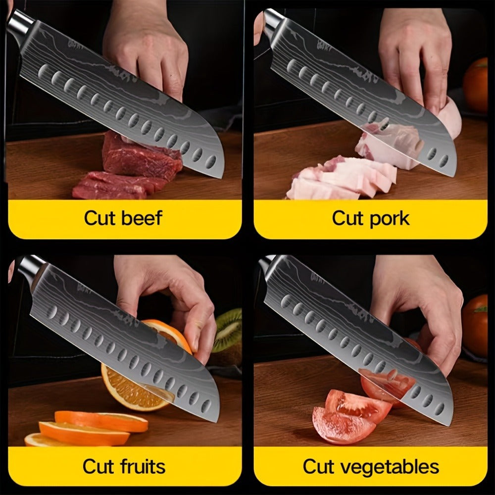 Juego de 8 cuchillos, Cuchillo de chef, Cuchillo de cocina universal, Acero inoxidable alemán, Mangos ergonómicos de Pakkawood para restaurante doméstico
