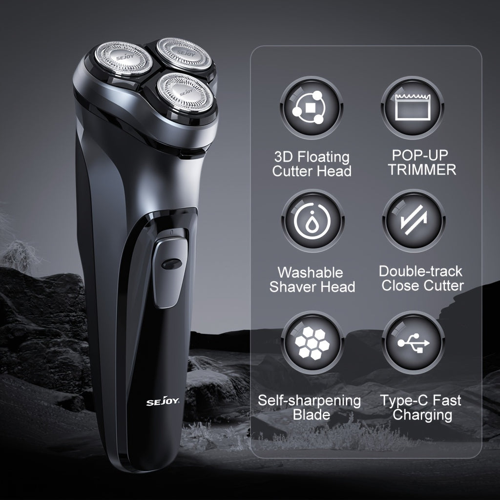 Afeitadora Eléctrica para Hombre, Afeitadora Eléctrica SEJOY para Hombre Rostro, Afeitadora Recargable Húmeda Seca con Recortadora Emergente, Carga Rápida de 1 Hora, Cabezal Flotante 3D, Indicador de Energía LCD detail image