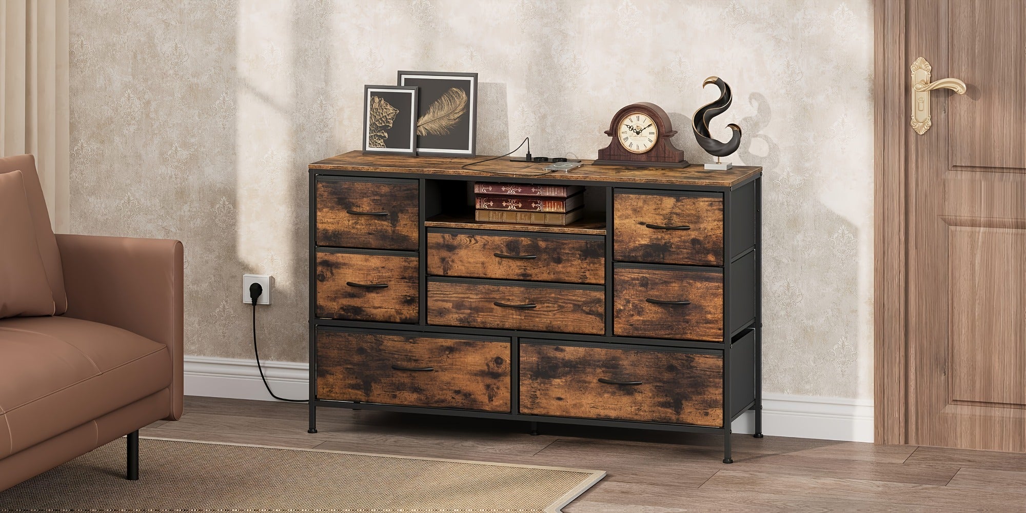 1pc Gabinete de Cajones para Oficina, Archivador, Arca de Cinco Cajones, Gabinete de Almacenamiento Tipo Cajón, Gabinete de Almacenamiento Multifuncional, con Ocho Cajones, Se Puede Utilizar Como Un Casillero, Mueble para TV, Marco de Metal, Color de Gran