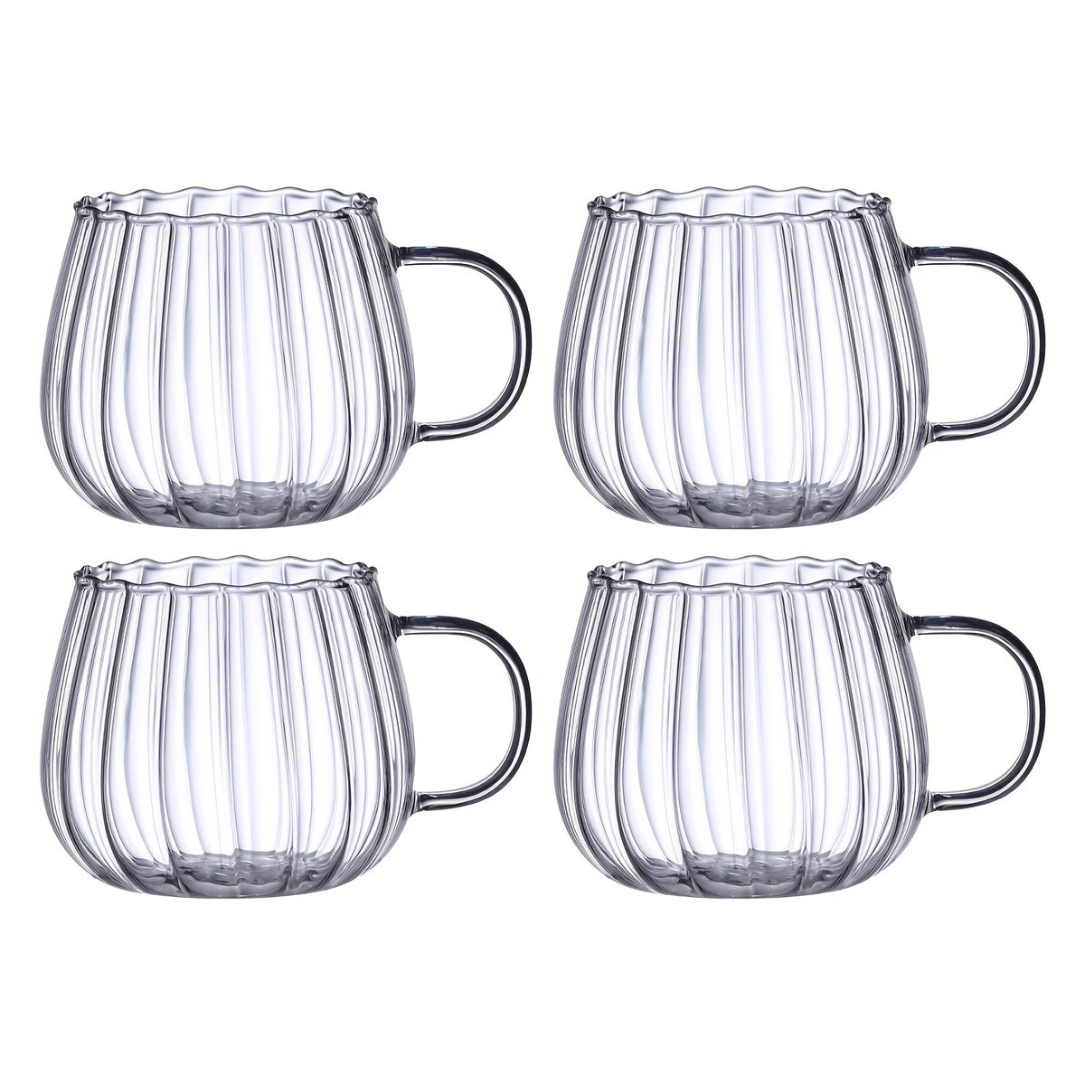 Almacén local, juego de 4/6 tazas de vidrio de borosilicato con asas en forma de calabaza, aptas para té, café, desayuno de avena, leche, zumo, bebidas frías, etc. Ligeras y duraderas, resistentes al frío y al calor. variant image