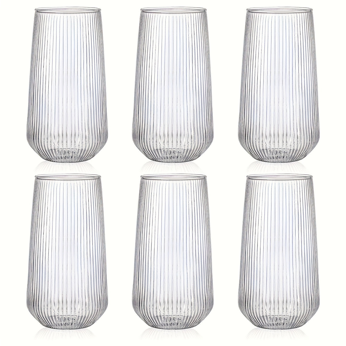 Almacén Local, Juego de 6 Vasos de Vidrio Vintage a Rayas, Hechos de Vidrio de Borosilicato, Resistentes a Cambios de Temperatura, Aptos para Lavavajillas. Ideales para Café, Agua Caliente, 500ml/17oz. Perfectos para Bares, Cafeterías, Hela