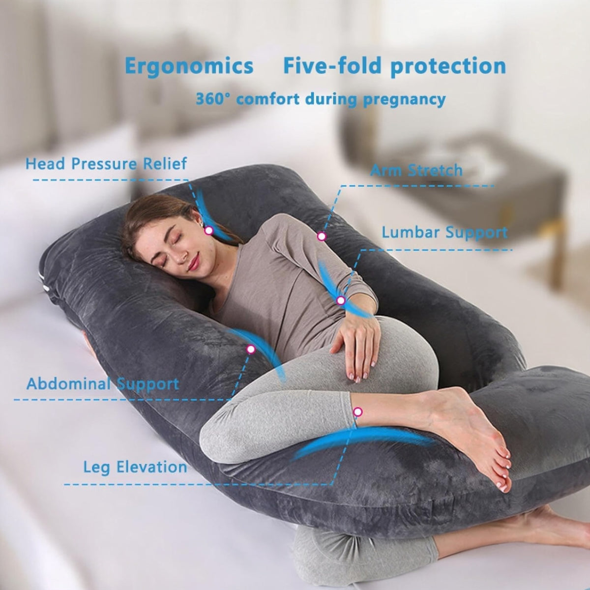 Almohadas De Embarazo para Dormir, Almohada De Cuerpo Completo, Grande En Forma De U Almohada De Cuerpo Completo, Almohada Ultra Suave, Almohada Embarazada Dormir, Sleep Confort Almohada, Forma de U Almohada de Lactancia Corporal, Almohada 