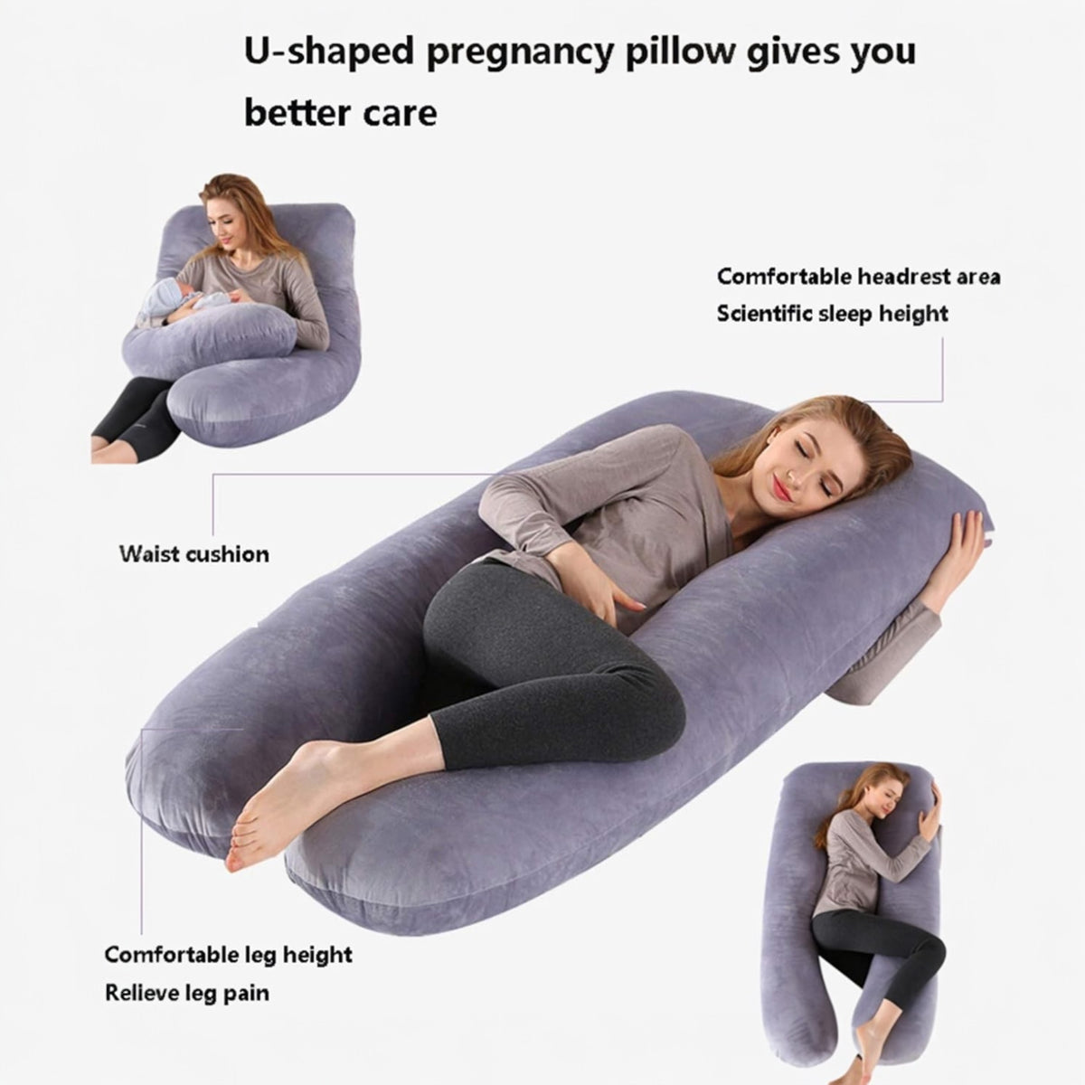 Almohadas De Embarazo para Dormir, Almohada De Cuerpo Completo, Grande En Forma De U Almohada De Cuerpo Completo, Almohada Ultra Suave, Almohada Embarazada Dormir, Sleep Confort Almohada, Forma de U Almohada de Lactancia Corporal, Almohada 