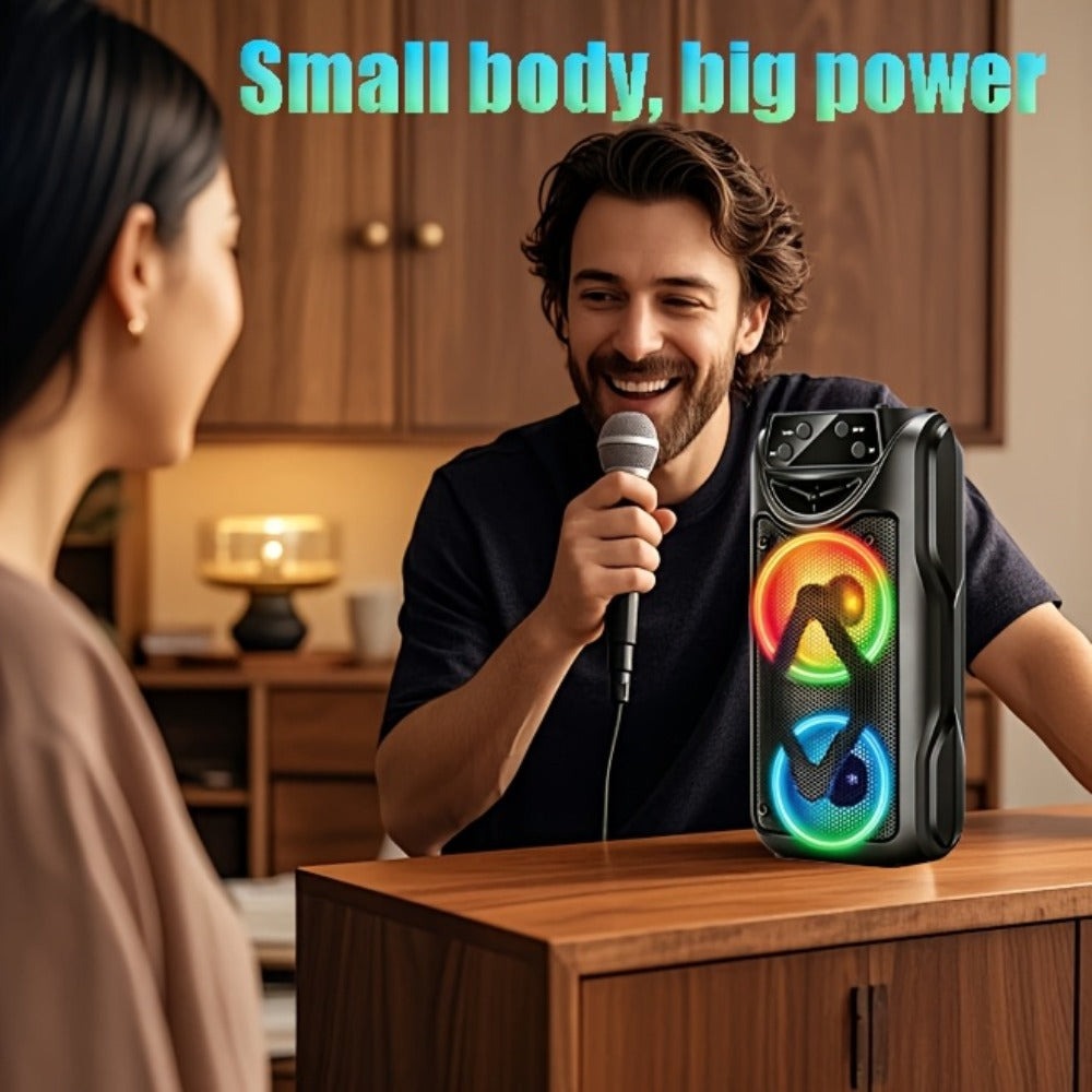 Altavoz Bluetooth portátil de mano, altavoz estéreo sin varillas compacto con luces RGB coloridas, altavoz de viaje con graves potentes y múltiples modos de reproducción para fiestas en interiores y exteriores y partidos de fútbol detail im