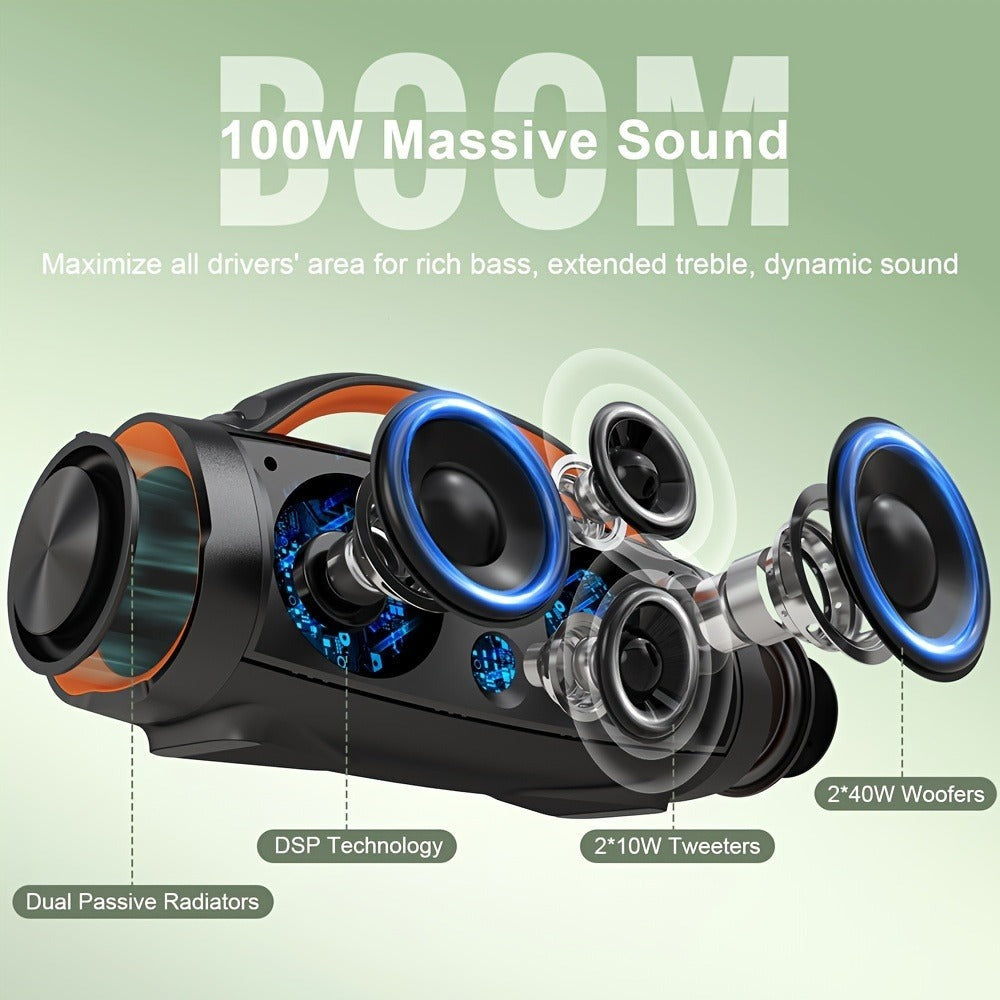 Altavoz Bluetooth graves potentes, Inalámbrico, exterior 100W 5.3 con sonido estéreo