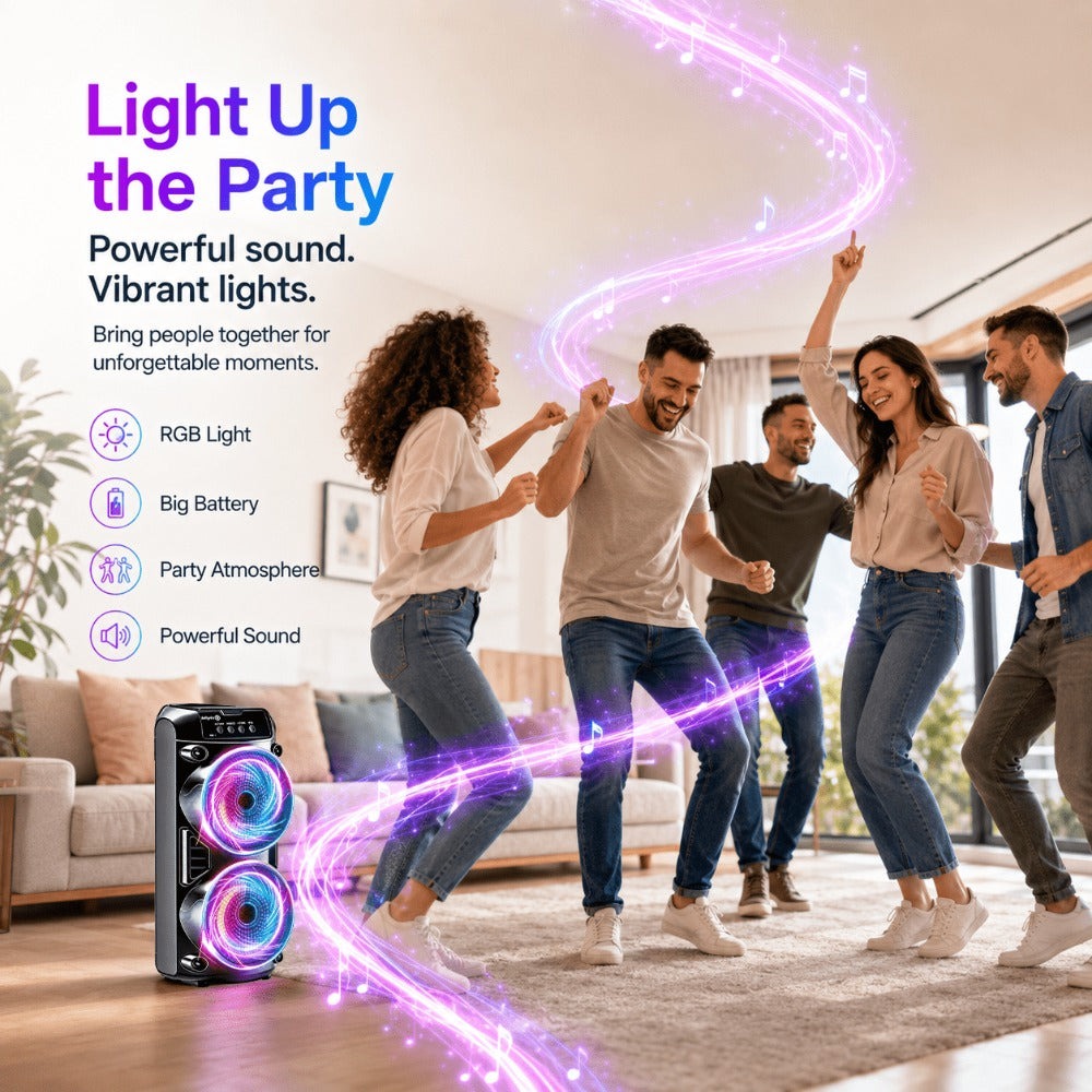 Altavoz Inalámbrico Portátil con Micrófono Conectable, Luces de Colores Multimodo. Compatible con Tarjeta TF, USB Tipo-C y Radio FM, Ideal para Fiestas, Karaoke Disco, Camping al Aire Libre detail image - detail view 13
