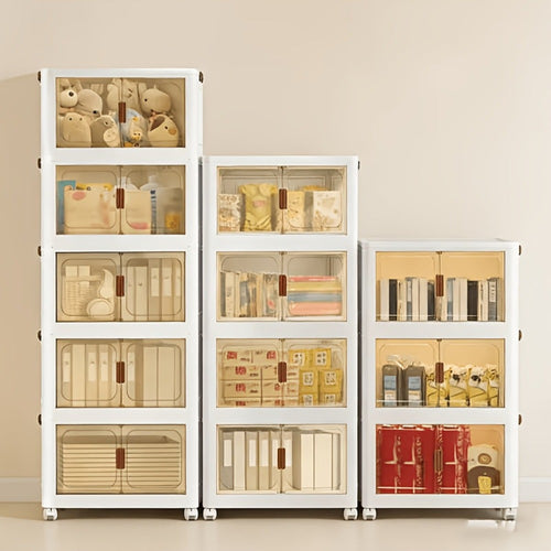 Armario plegable de 5/4/3 niveles, el contenedor de cocina, caja de almacenamiento grande de doble apertura, accesorios para gabinetes, muebles con cubierta y ruedas, armario grande para guardar ropa, snacks, libros, contenedor plegable par