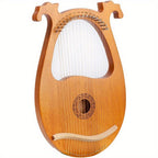 Arpa YIFEICT, Instrumento de Cuerda de Caoba Maciza, Arpa Lira Portátil de 16 Cuerdas, Arpa Lyra Instrumento Vintage, Caoba, Juego de Llaves de Afinación de 16 Cuerdas de Acero (Color de Madera con Patrón Europeo) detail image - detail view