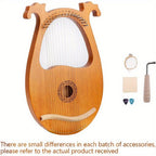 Arpa YIFEICT, Instrumento de Cuerda de Caoba Maciza, Arpa Lira Portátil de 16 Cuerdas, Arpa Lyra Instrumento Vintage, Caoba, Juego de Llaves de Afinación de 16 Cuerdas de Acero (Color de Madera con Patrón Europeo) detail image - detail view