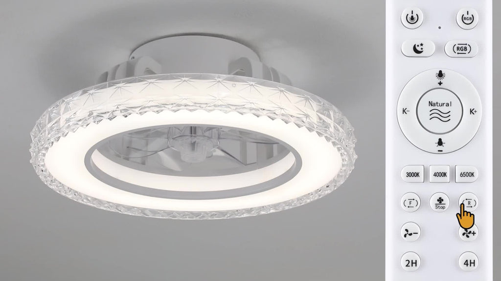 Ventilador de techo 43cm con Luz, Luz RGB+3CCT Ajustable, Vidrio