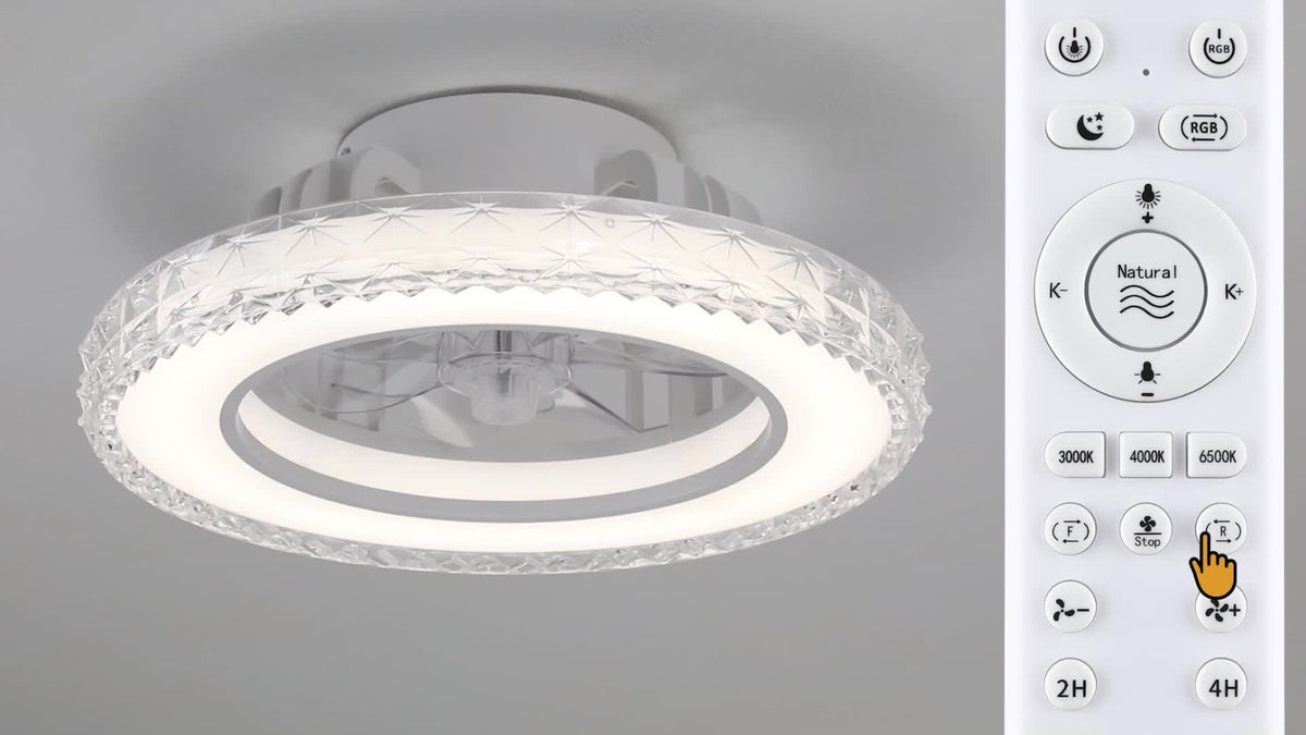 Ventilador de techo 43cm con Luz, Luz RGB+3CCT Ajustable, Vidrio