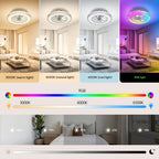 Ventilador de techo 43cm con Luz, Luz RGB+3CCT Ajustable, Vidrio