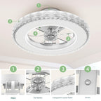 Ventilador de techo 43cm con Luz, Luz RGB+3CCT Ajustable, Vidrio