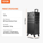 VEVOR 5 en 1 Maleta profesional de maquillaje de aluminio, maleta de maquillaje con ruedas extra grande, organizador de viaje de maquillaje con ruedas giratorias de 360° y palanca ajustable, negro