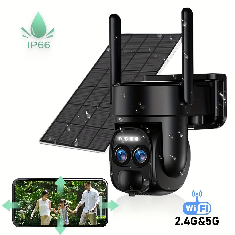 [Zoom 10x] Cámara de seguridad de exterior de 4MP con zoom automático de doble lente, más clara a distancia, cámara de alta definición 2K con panel solar, sistema de monitoreo PTZ de doble lente, foco deportivo WiFi 5G, visión nocturna en color, llamada b