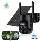 [Zoom 10x] Cámara de seguridad de exterior de 4MP con zoom automático de doble lente, más clara a distancia, cámara de alta definición 2K con panel solar, sistema de monitoreo PTZ de doble lente, foco deportivo WiFi 5G, visión nocturna en color, llamada b