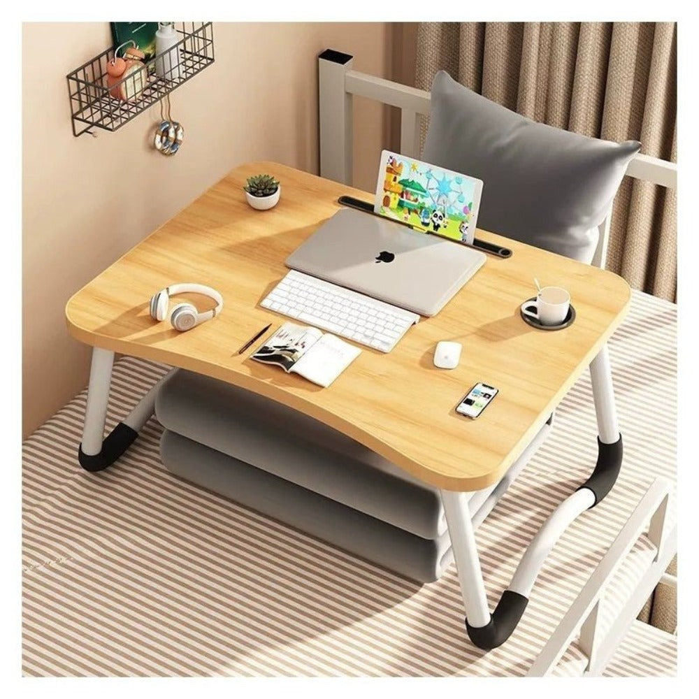 Mesa plegable multifunción para cama y sofá con portavasos, 60×40×28 cm, mesa auxiliar con atril para leer en la cama, bandeja multifunción para ordenador, libros, trabajo y estudio en casa (con cajón / sin cajón)