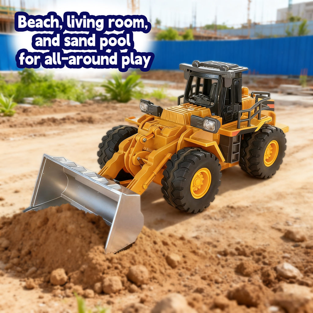 Cargadora a control remoto - Camión de juguete bulldozer a control remoto con operación de simulación de cucharón hidráulico, Colección de modelos de tractor de construcción de vehículos de ingeniería para niños y niñas