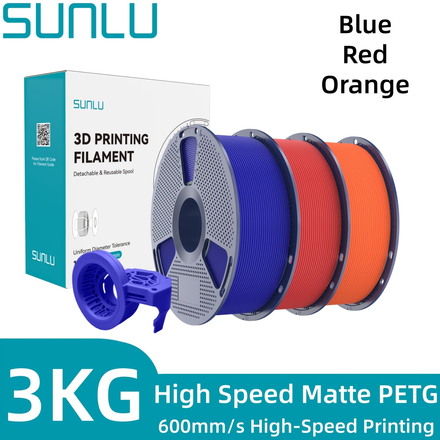SUNLU Filamento PETG de Alta Velocidad, Filamento PETG para Impresión 3D, Menos Desprendimientos, Buena Adhesión de Capas, Alta Resistencia a la Tracción, Soporte para Impresión de Alta Velocidad de 50-600 mm/s, 3kg (6.6lbs)