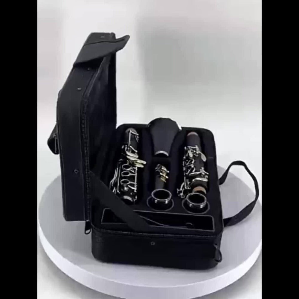 Siemonic Clarinete en Si bemol de 17 llaves, juego de clarinete chapado en níquel con estuche, kit de clarinete para principiantes con kit de limpieza y adicionales, instrumento de viento para práctica, interpretación y uso musical