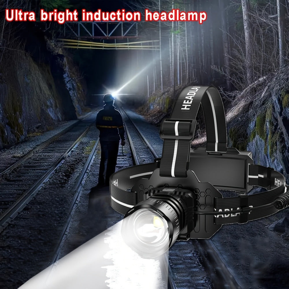 1/2pcs Linterna Frontal LED Recargable, 5 Modos de Iluminación con Luces de Advertencia de Luz Roja, Linterna Frontal Ajustable y Zoomable de 90° para Correr, Linterna Frontal de Caza Súper Brillante para Camping, Senderismo, Pesca, Running, Reparación de