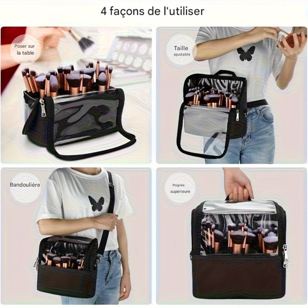 Neceser Profesional para Cosméticos de Artistas, con un Soporte Grande para Brochas de Maquillaje con Divisor Ajustable, Perfecto para Viajes y Organización