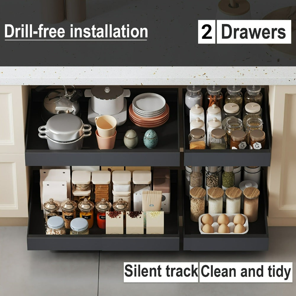 2 Paquetes de Cajones Extensibles para Gabinetes de Cocina, Juego de 2 Estantes Deslizantes de Almacenamiento, Cestas Extraíbles para Fregadero Sin Taladro, Estantes de Gabinete de Fácil Acceso, Adecuados para Baños y Lavanderías, Organizador de Almacenam