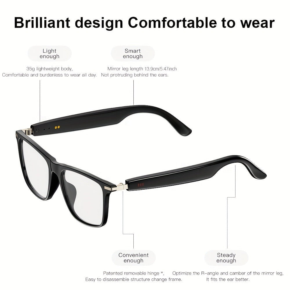 Gafas de Audio Inteligentes Multifuncionales con Altavoz Integrado y Tecnología Soundwave, Compatibles Con Llamadas Inalámbricas, Responder/Rechazar llamadas, Escuchar Música en las Gafas, Control por Foto, 85mAh*2 Batería Grande, Gran Autonomía, Diseño E