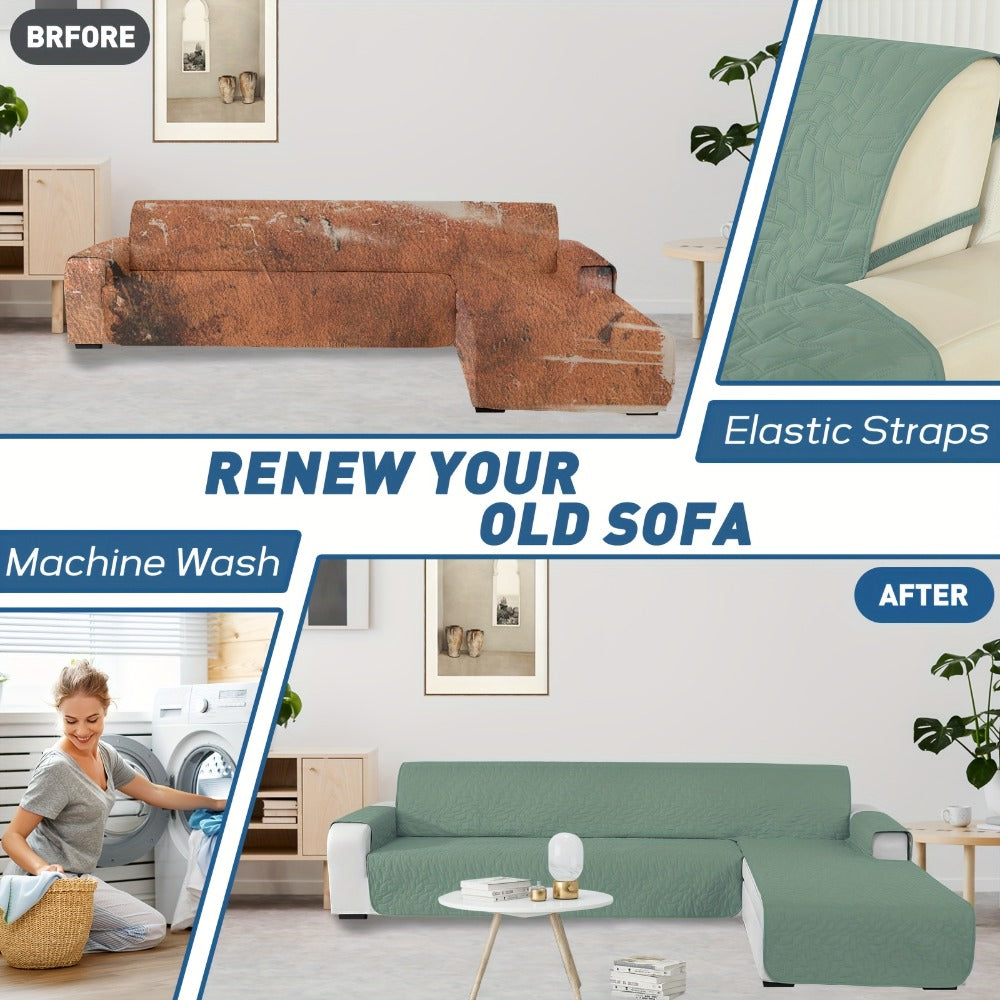 Funda para sofá de 3 plazas con chaise longue, funda para sofá en forma de L, funda para sofá con chaise longue izquierda y derecha con península, funda para sofá chaise longue, funda para sofá L (255 cm, verde claro)