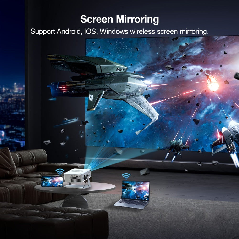 Mini proyector portátil con soporte 4K, proyector inteligente de películas, nativo 720P, con WiFi y tecnología inalámbrica 5.0/150ANSI, pequeño y ligero, fácil de transportar, compatible con TV, teléfono móvil y portátil, para viajes, camping, reuniones,