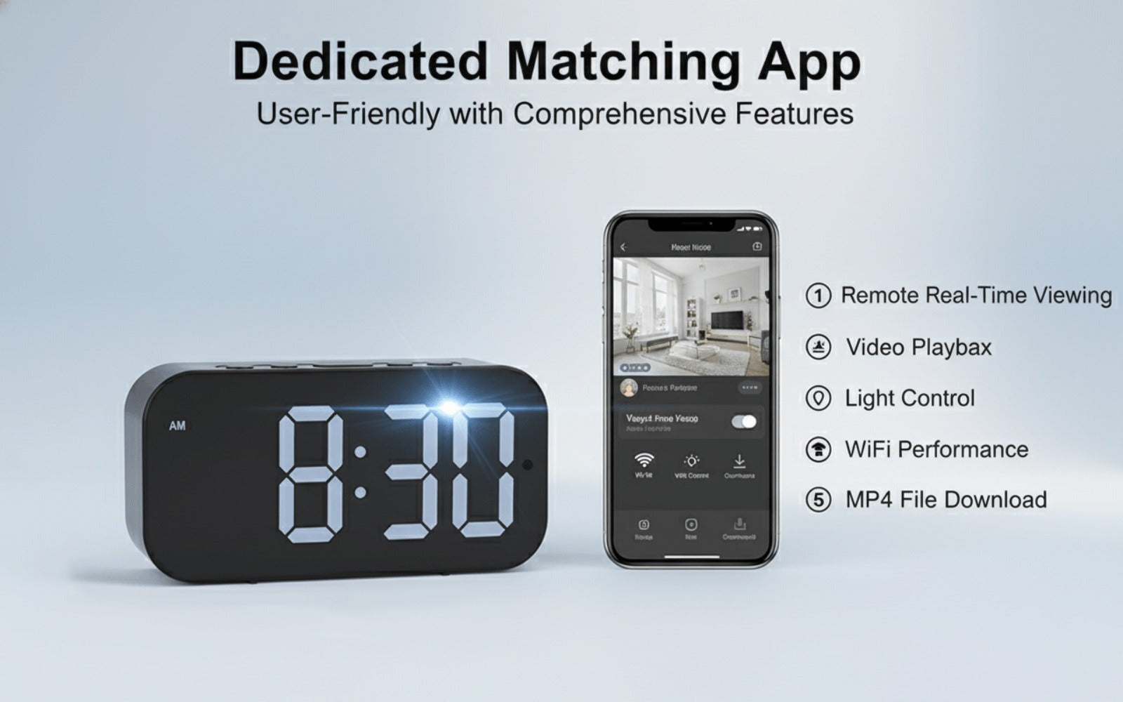 Cámara con reloj digital 1080P FHD, cámara de seguridad con tarjeta SD de 32 GB, punto de acceso AP y WiFi6, visualización remota en tiempo real, almacenamiento local, detección de movimiento, para uso en interiores en hogar, oficina y tienda inteligentes